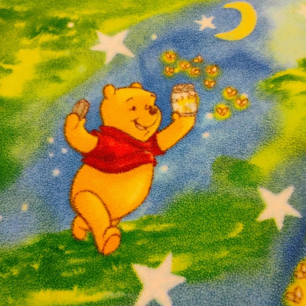 Vtg Disney Winnie the Pooh Piglet‎ Tigger Fleece Baby Blanket Rainbow Satin Trim